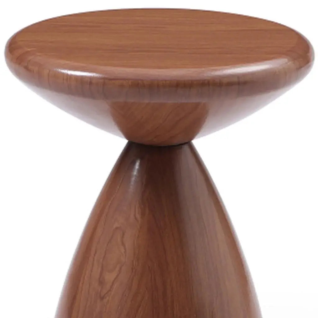 18" Walnut Steel Cinched High Waist Round Pedestal End Table - Homeroots - Flyclothing LLC
