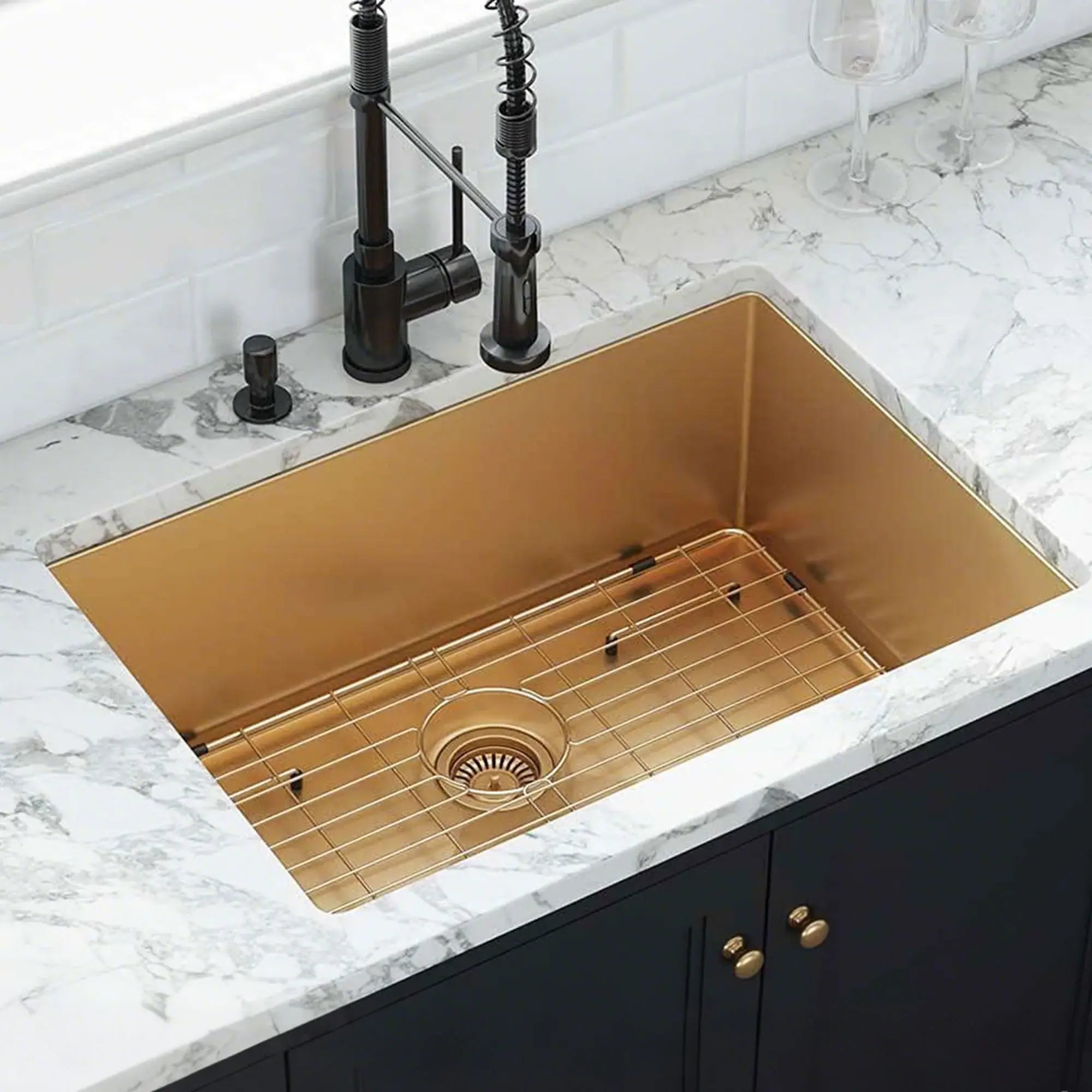 10" X 27" Gold Stainless Steel Undermount Kitchen Sink - Homeroots - Flyclothing LLC