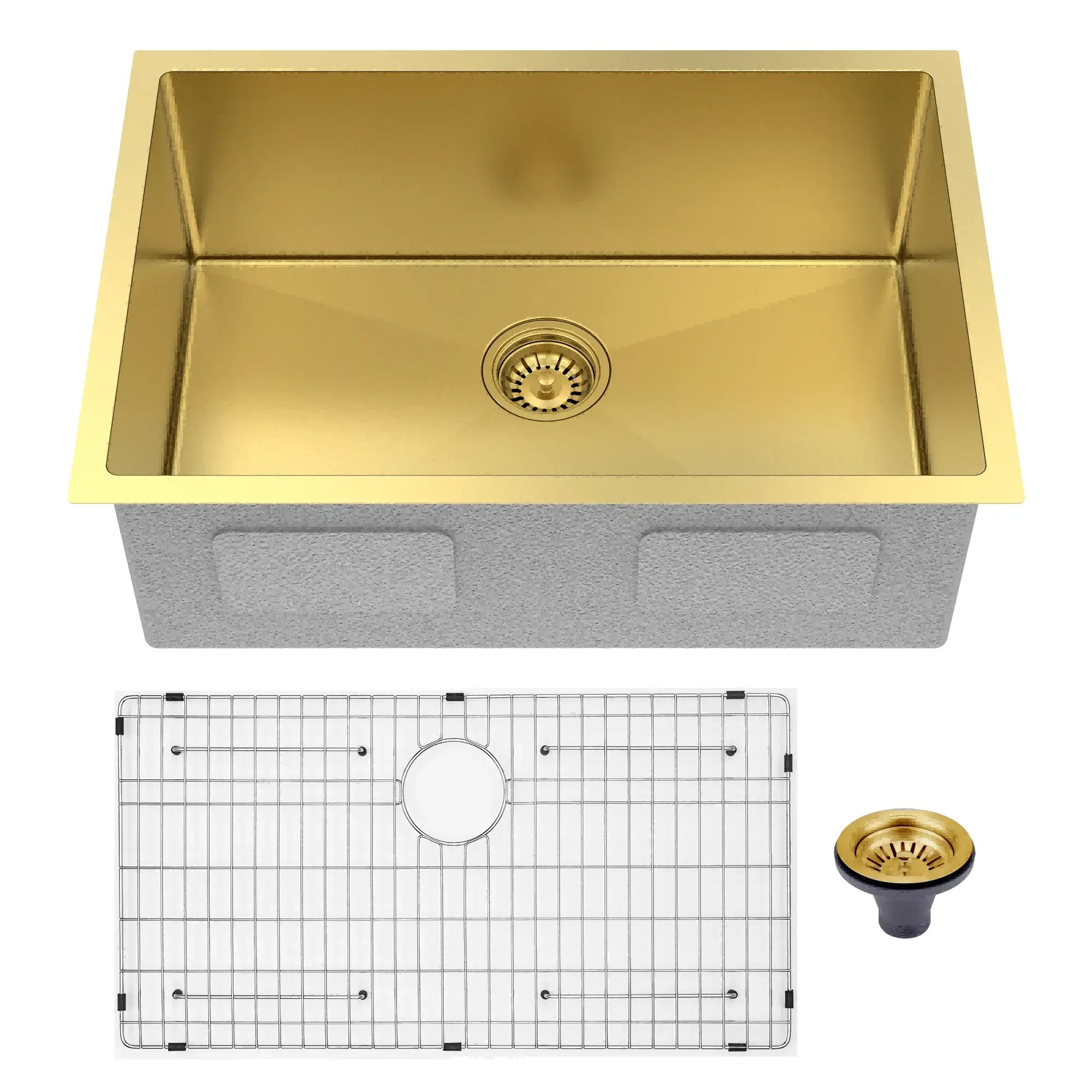 10" X 27" Gold Stainless Steel Undermount Kitchen Sink - Homeroots - Flyclothing LLC