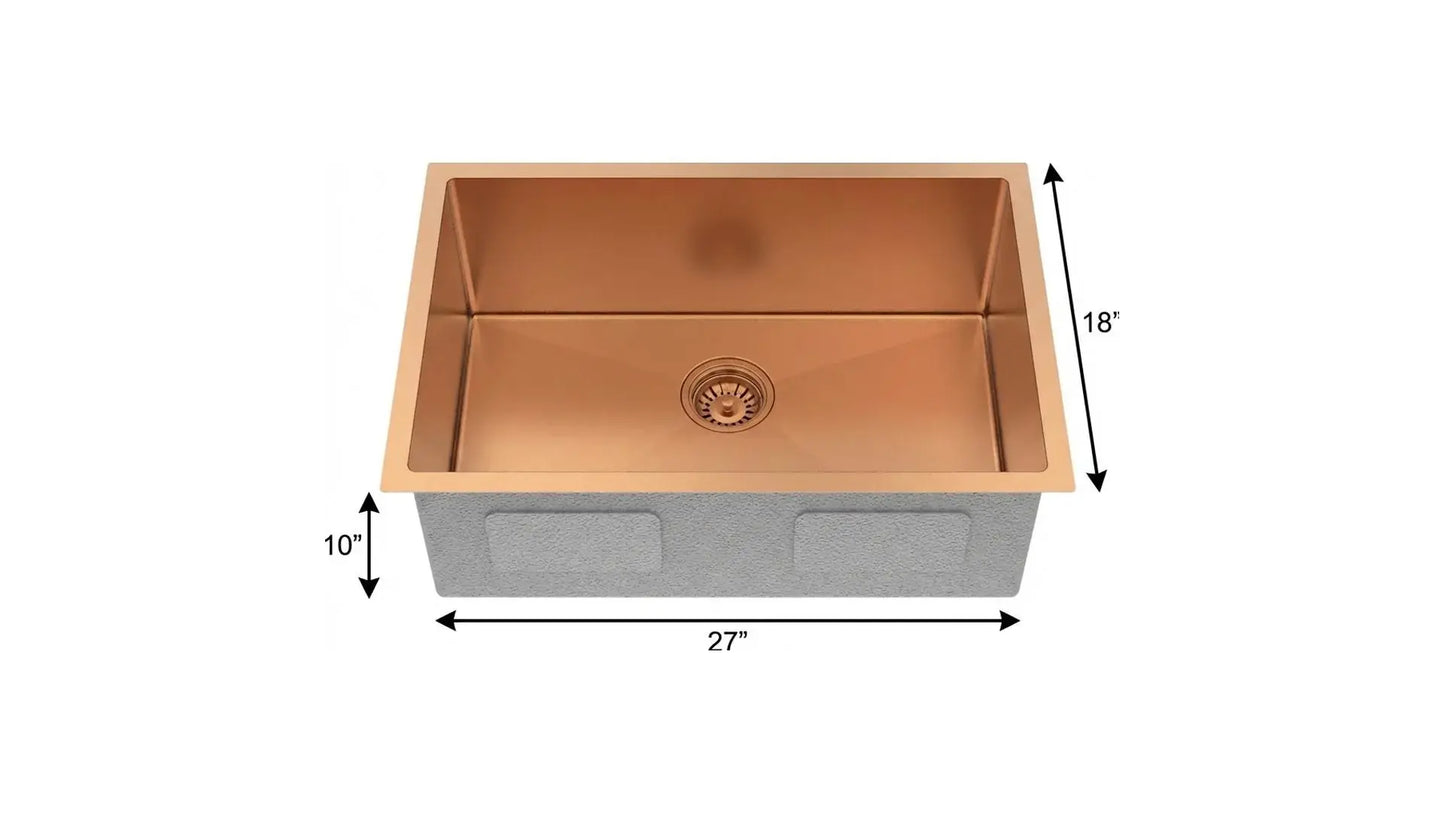 10" X 27" Rose Gold Stainless Steel Undermount Kitchen Sink - Homeroots - Flyclothing LLC