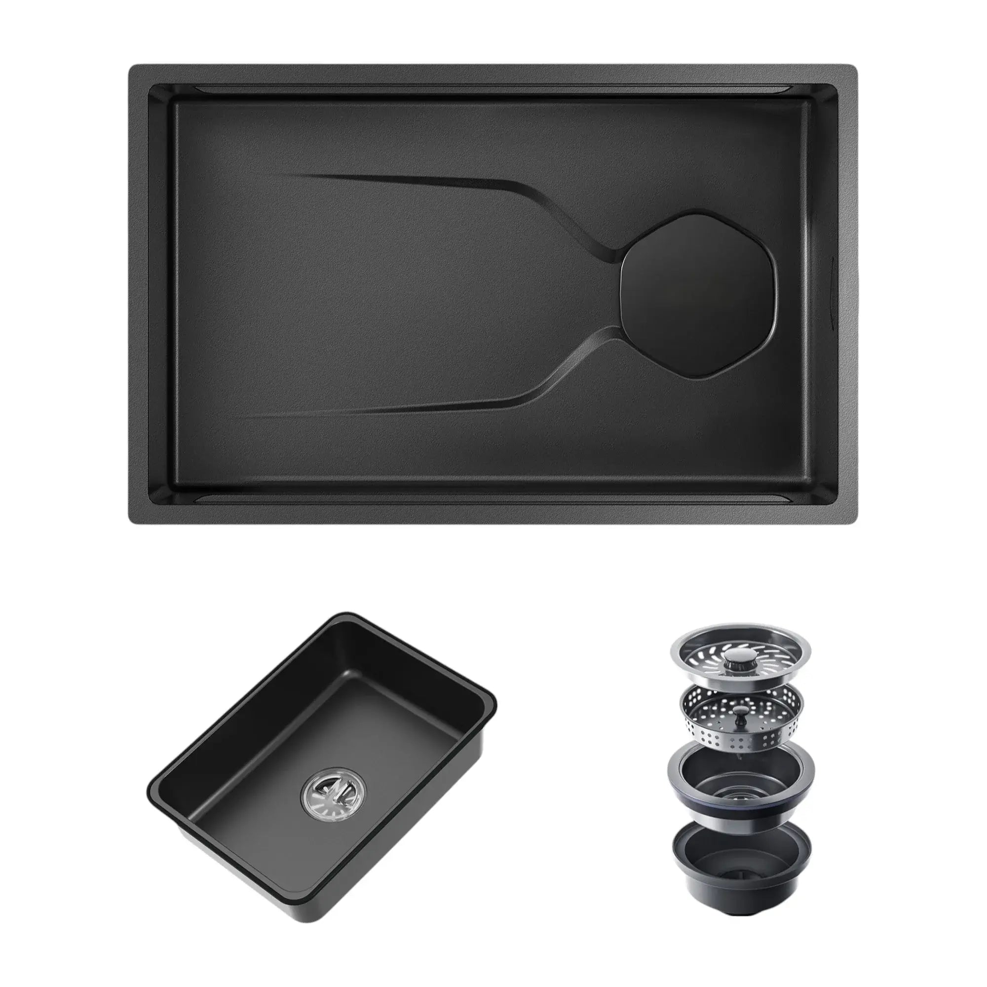 9" X 30" Black Stainless Steel Undermount Kitchen Sink - Homeroots - Flyclothing LLC