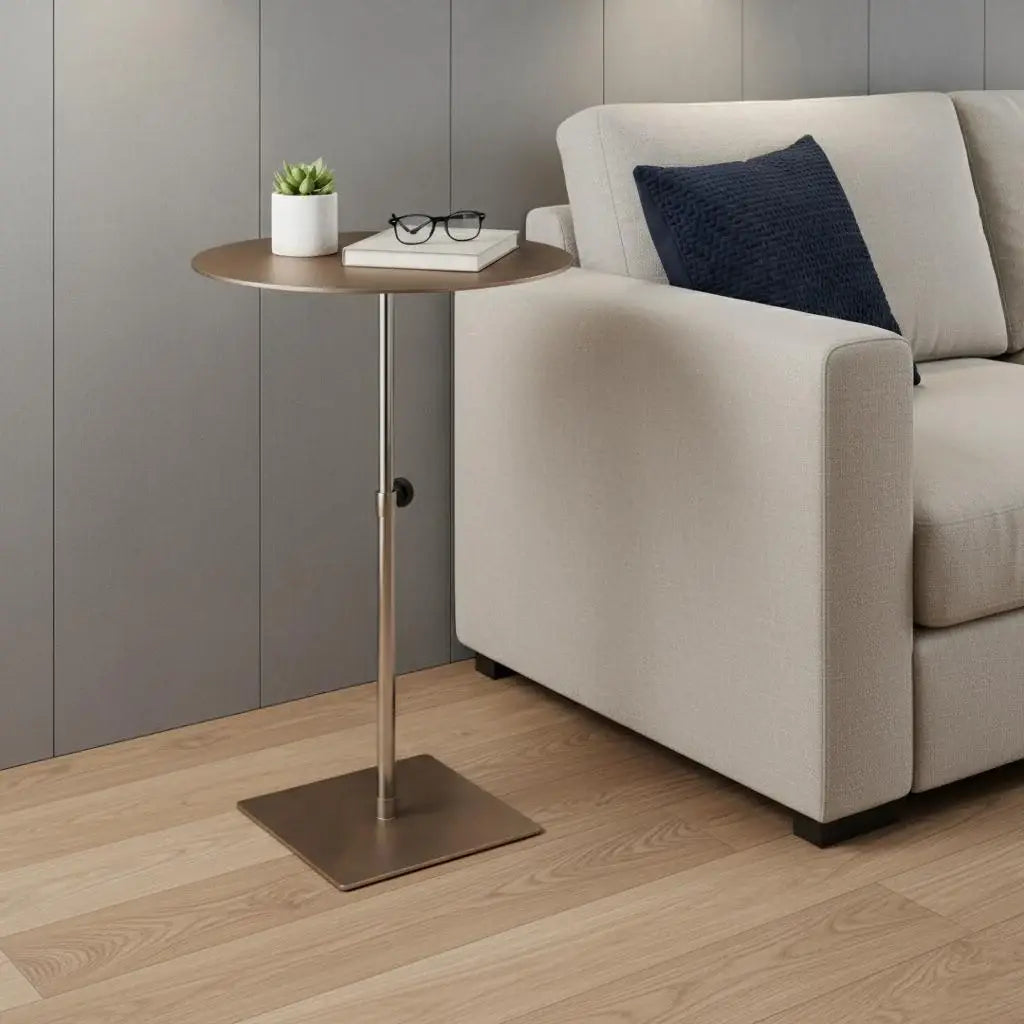 Bronze And Silver Steel Height Adjustable Round Pedestal End Table - Homeroots - Flyclothing LLC