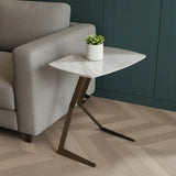 24" White And Bronze Ceramic Faux Marble and Steel End Table - Homeroots - Flyclothing LLC