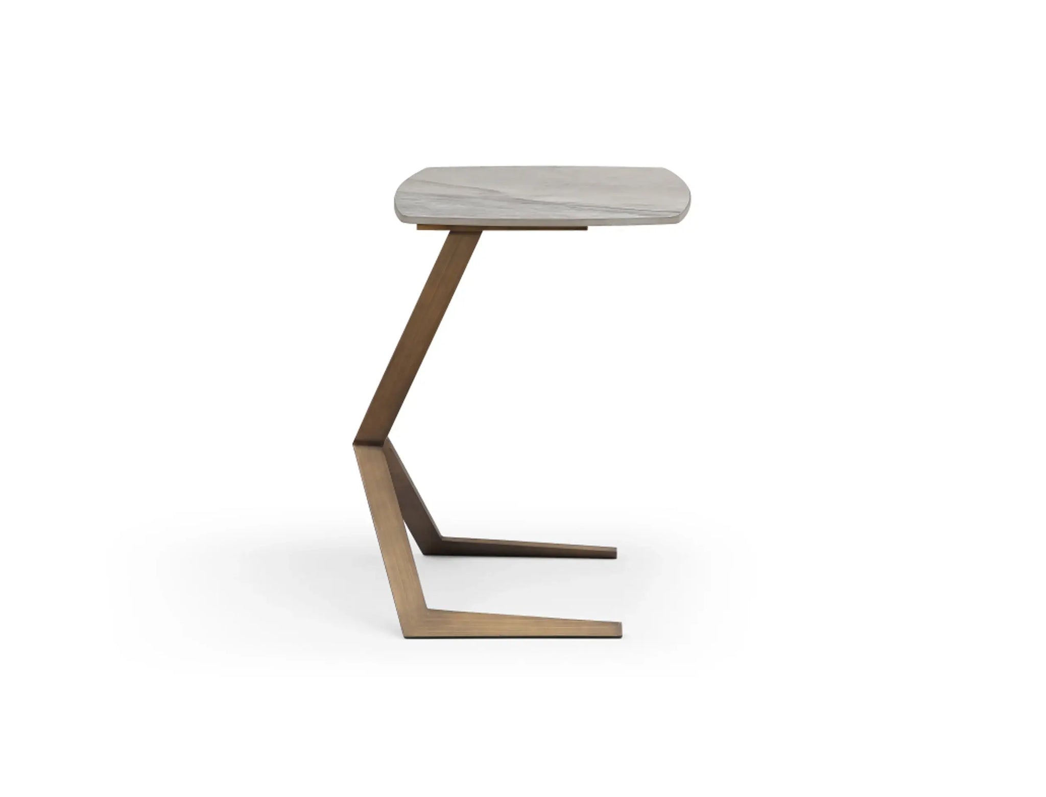 24" White And Bronze Ceramic Faux Marble and Steel End Table - Homeroots - Flyclothing LLC