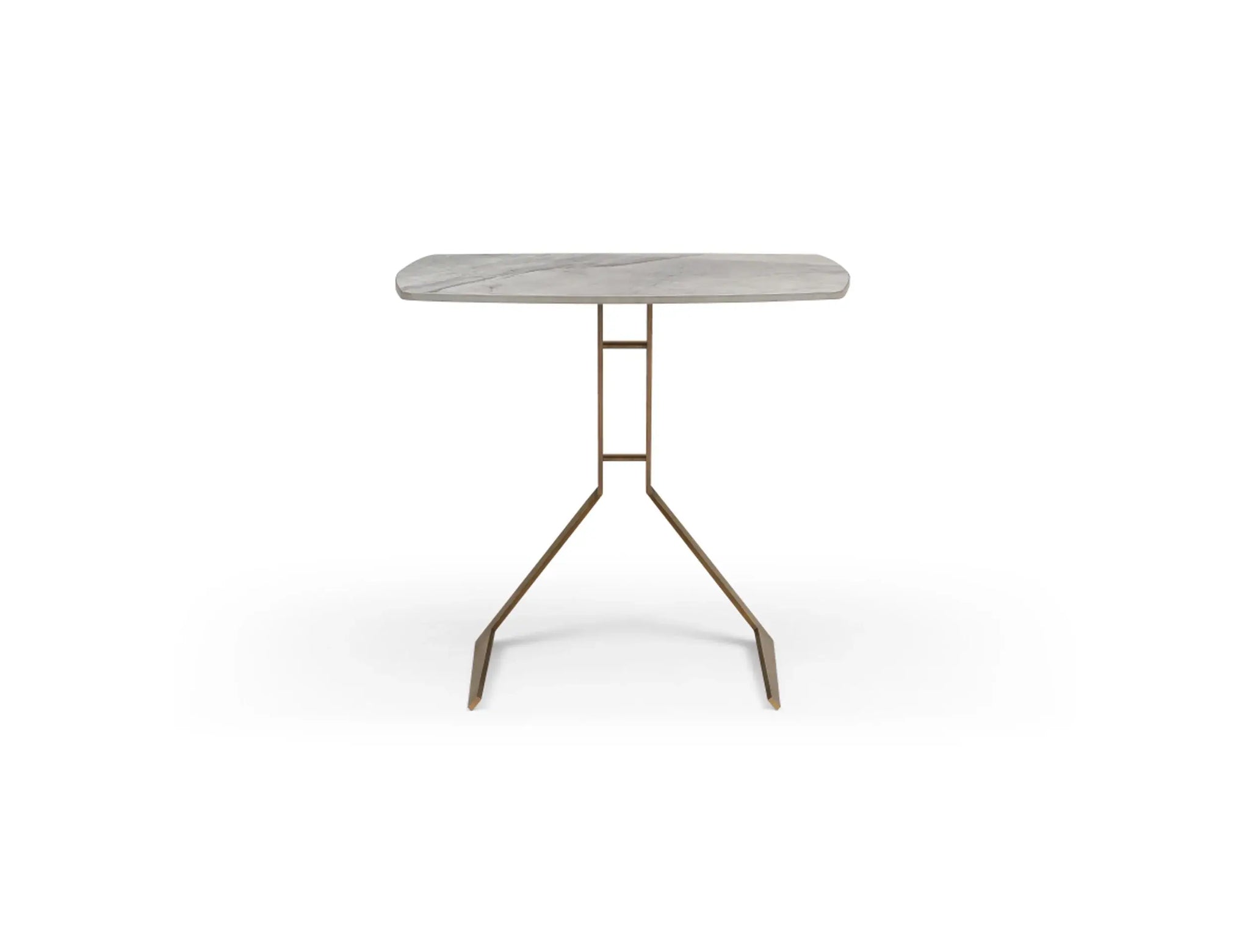 24" White And Bronze Ceramic Faux Marble and Steel End Table - Homeroots - Flyclothing LLC
