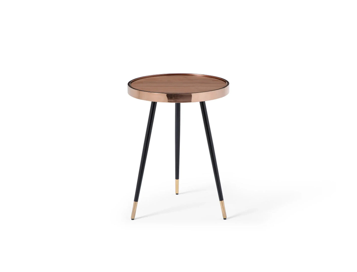 24" Walnut Black And Rose Gold Wood and Stainless Steel Round End Table - Homeroots - Flyclothing LLC
