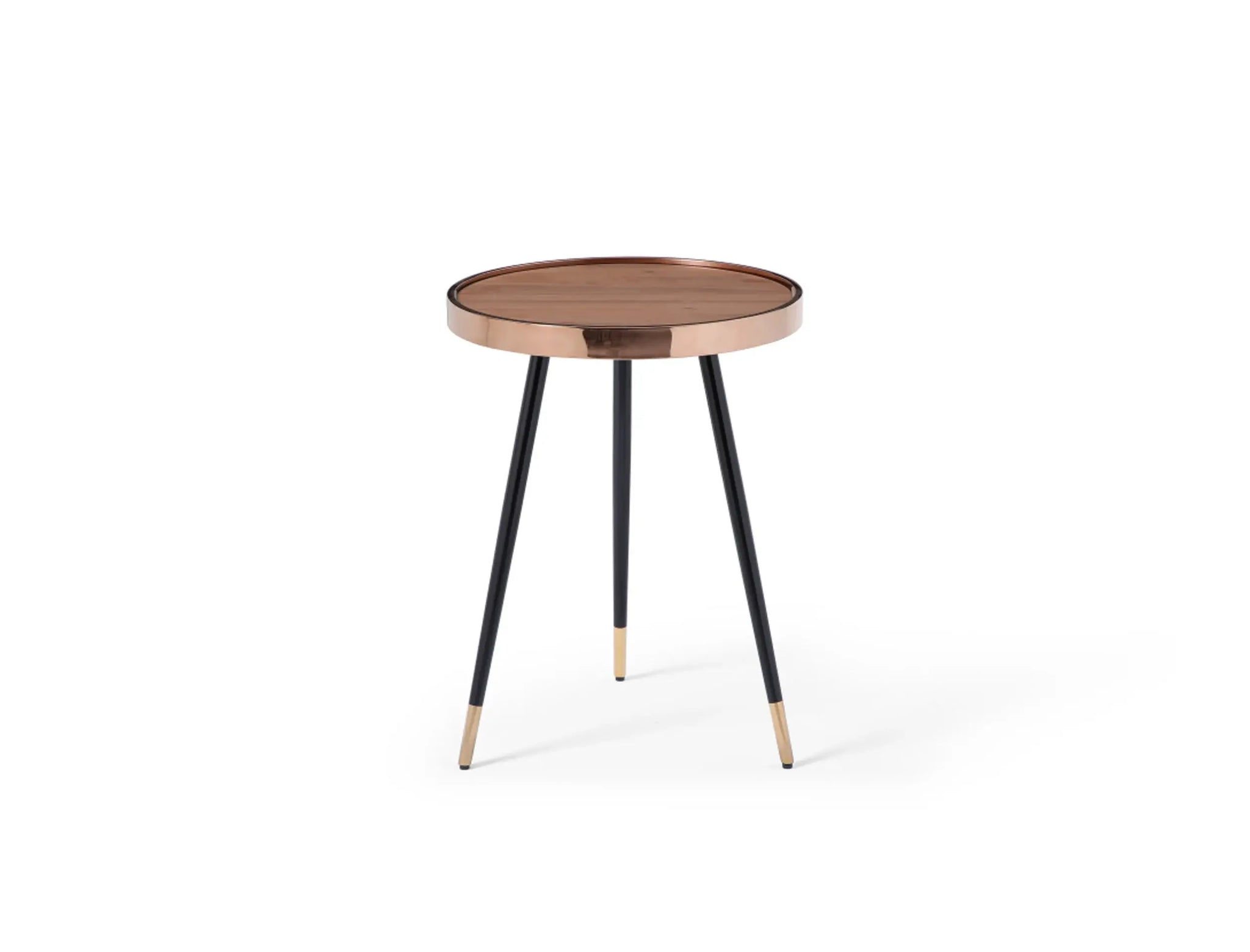 24" Walnut Black And Rose Gold Wood and Stainless Steel Round End Table - Homeroots - Flyclothing LLC