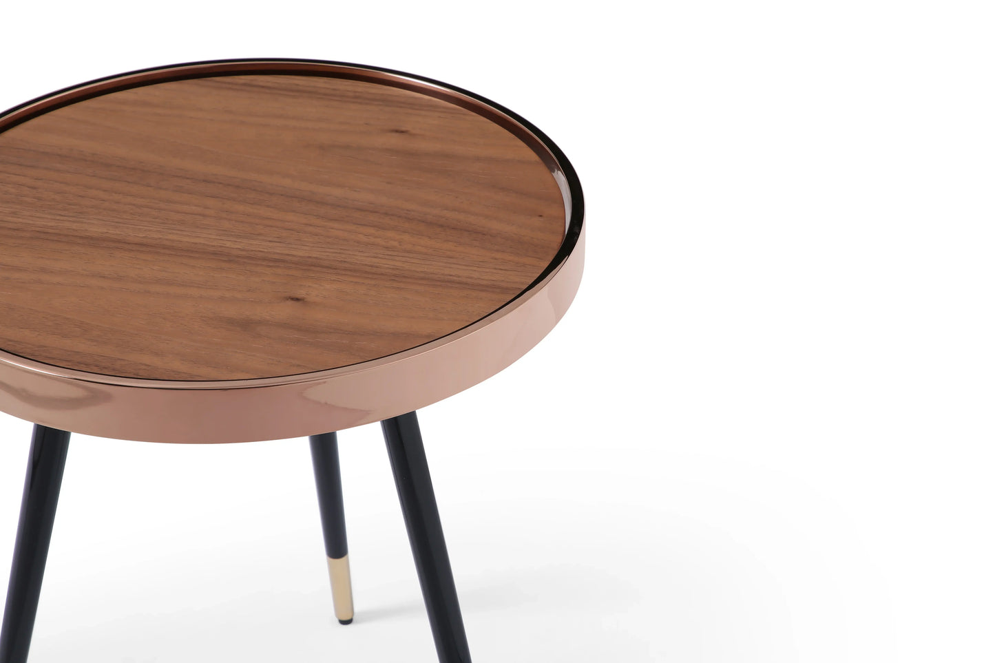 24" Walnut Black And Rose Gold Wood and Stainless Steel Round End Table - Homeroots - Flyclothing LLC