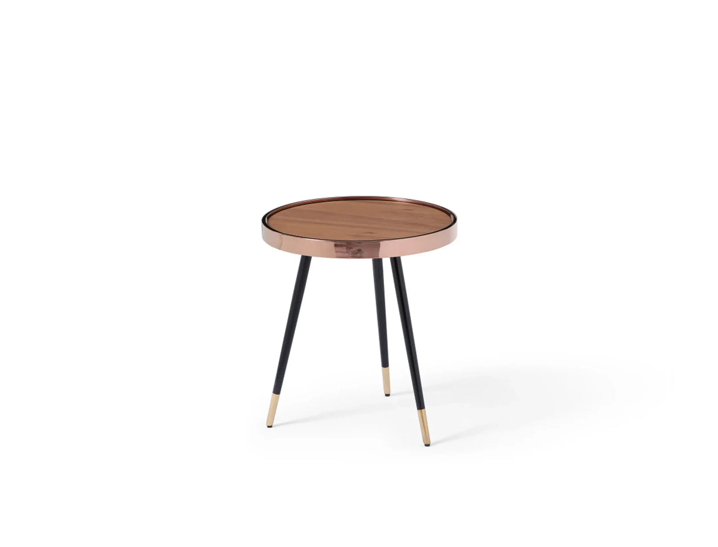20" Walnut Black And Rose Gold Wood and Stainless Steel Round End Table - Homeroots - Flyclothing LLC