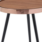20" Walnut Black And Rose Gold Wood and Stainless Steel Round End Table - Homeroots - Flyclothing LLC