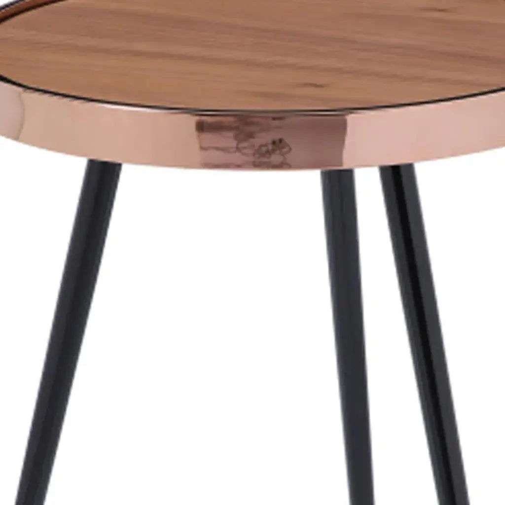 20" Walnut Black And Rose Gold Wood and Stainless Steel Round End Table - Homeroots - Flyclothing LLC