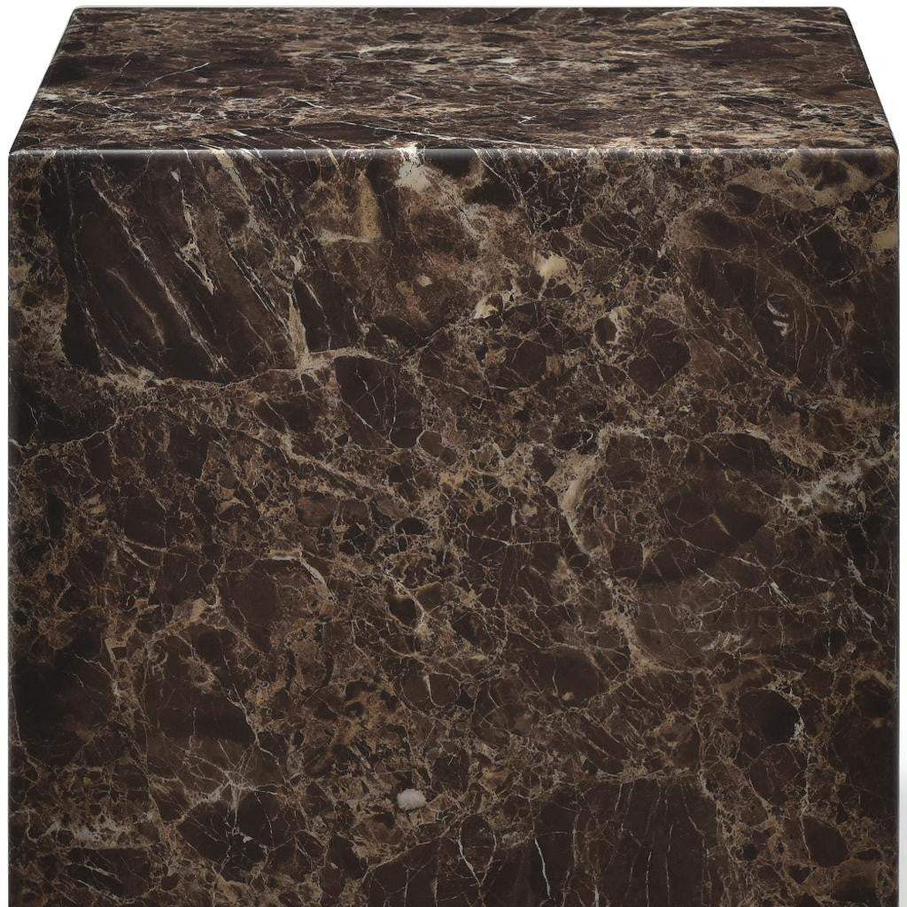 20" Brown Marble Square Block End Table - Homeroots - Flyclothing LLC
