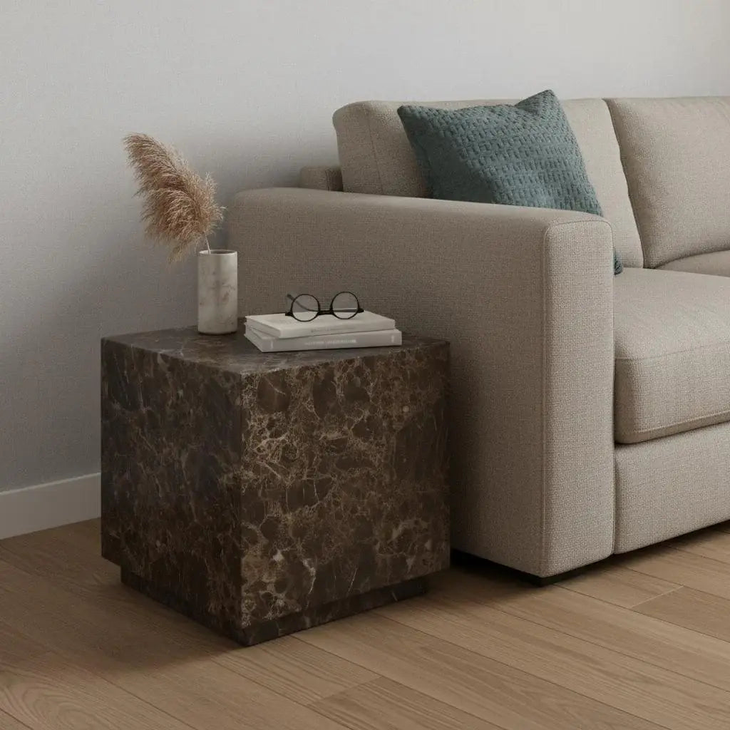 20" Brown Marble Square Block End Table - Homeroots - Flyclothing LLC