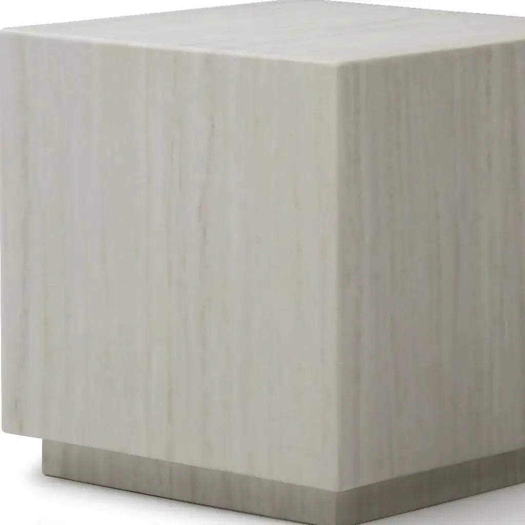 20" Beige Marble Square Block End Table - Homeroots - Flyclothing LLC