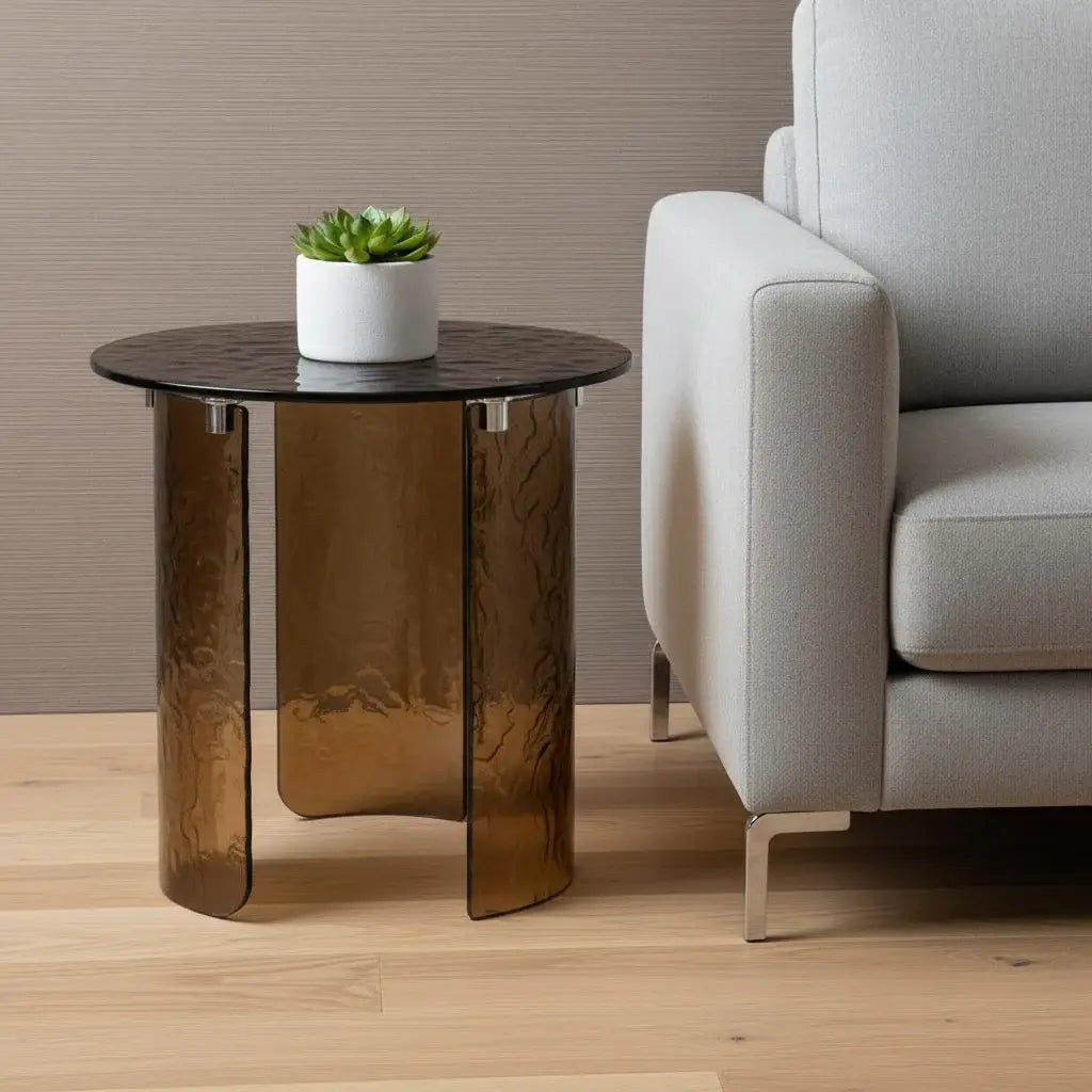 20" Bronze Glass Round End Table - Homeroots - Flyclothing LLC