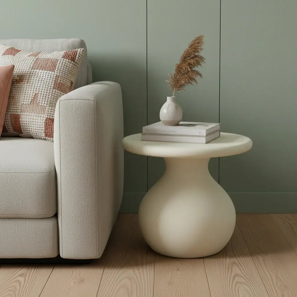 20" Beige Fiber Glass Round Curvaceous Pedestal End Table - Homeroots - Flyclothing LLC