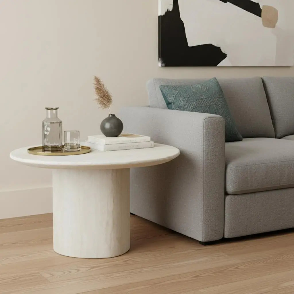17" Beige Marble Oval Pedestal End Table - Homeroots - Flyclothing LLC