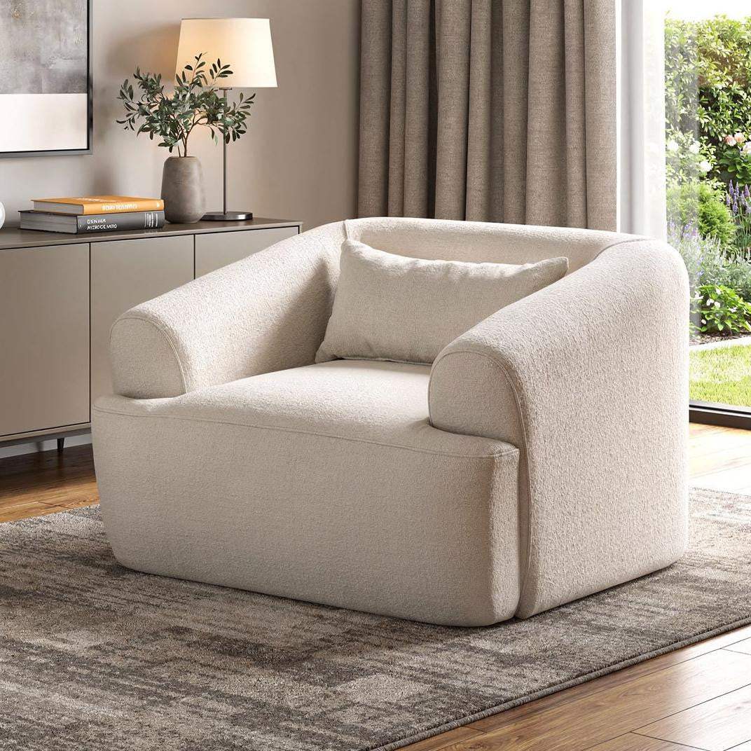 42" White Boucle Arm Chair With Lumbar Pillow - Homeroots - Flyclothing LLC