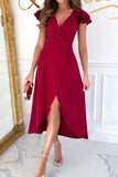 Surplice Ruffled Cap Sleeve Zip Back Dress - Trendsi