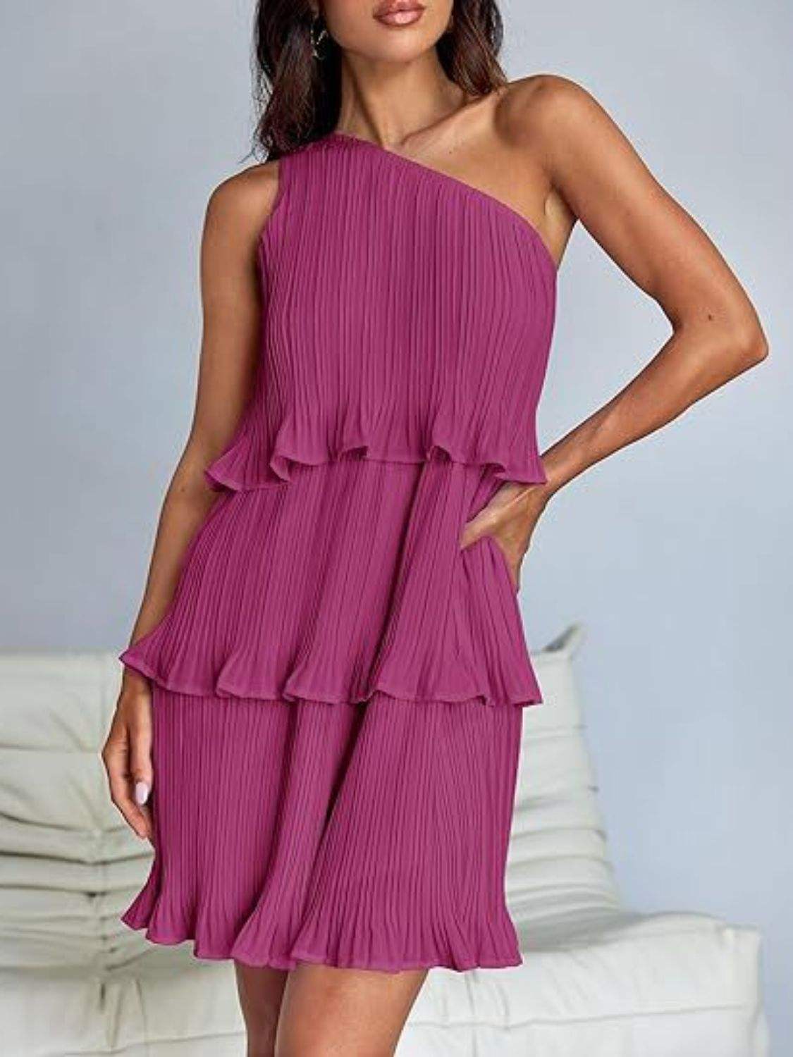 Layered Single Shoulder Mini Dress - Trendsi - Flyclothing LLC