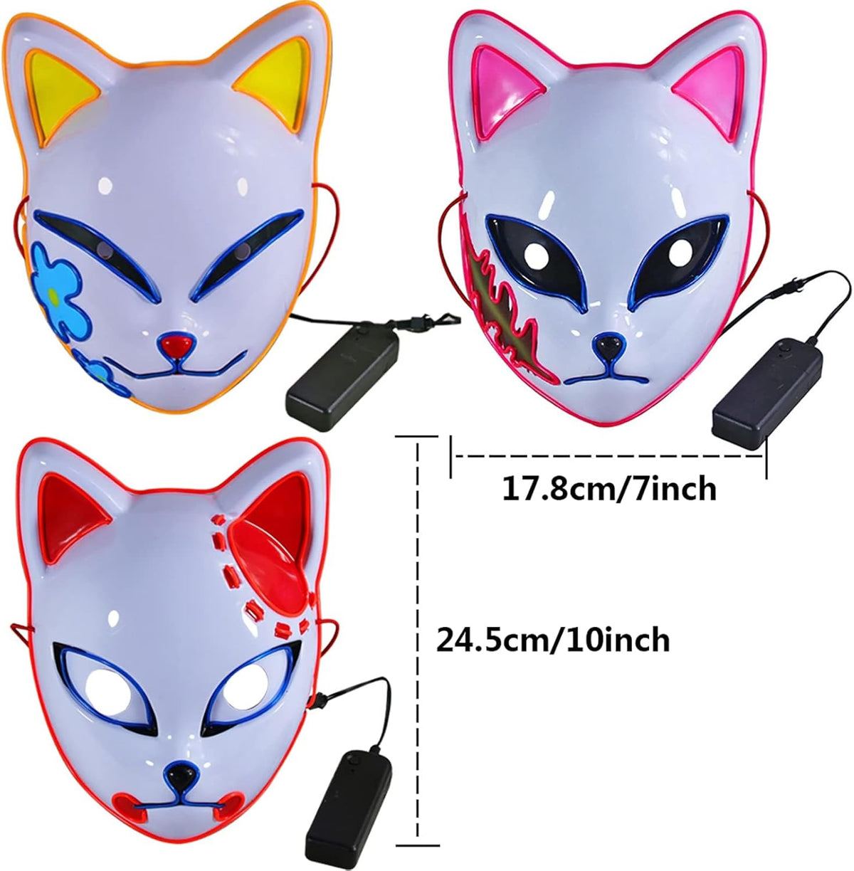 Demon LED Mask Slayers Costume Props Japanese Anime Plastic Fox Face Cosplay Glowing Masks for Adult Masquerade - SHOMICOBOUTIQUE - Flyclothing LLC