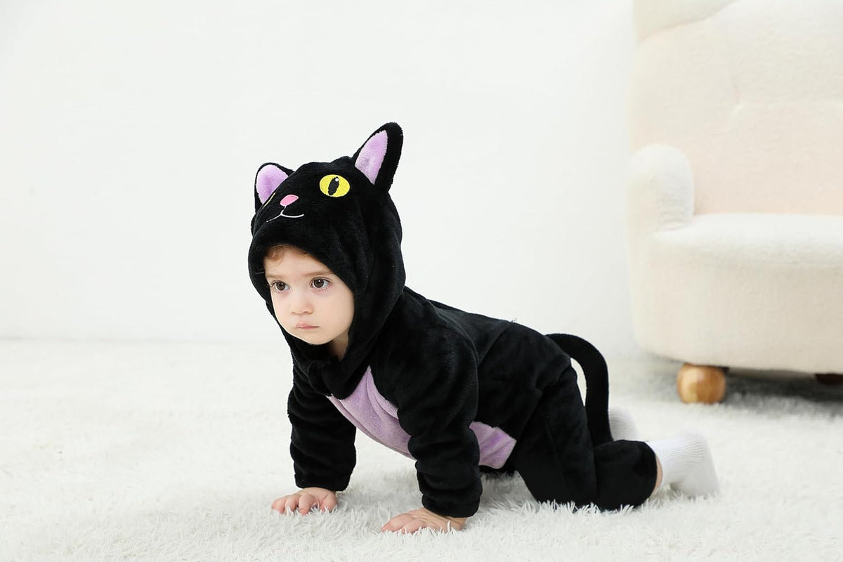 Black Cat Costume for Toddler Baby Girl Boy Halloween Costumes Fuzzy Warm Fall Winter Clothes Halloween Cats Outfit - SHOMICOBOUTIQUE - Flyclothing LLC