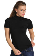 Basic Cotton Women's Short-Sleeve Mock-Neck Shirt 676 — Made in Italy