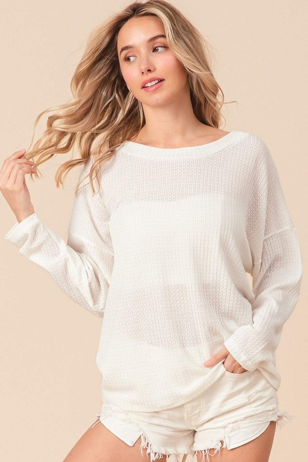 BiBi Waffled Backless Drawstring T-Shirt - Trendsi - Flyclothing LLC