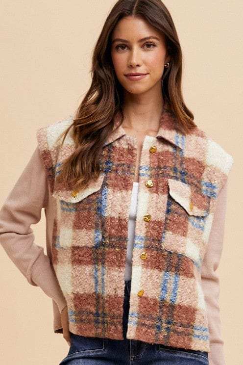 Annie Wear Faux Fur Plaid Button Up Jacket - Trendsi - Flyclothing LLC