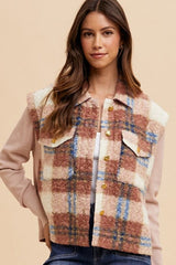 Annie Wear Faux Fur Plaid Button Up Jacket - Trendsi