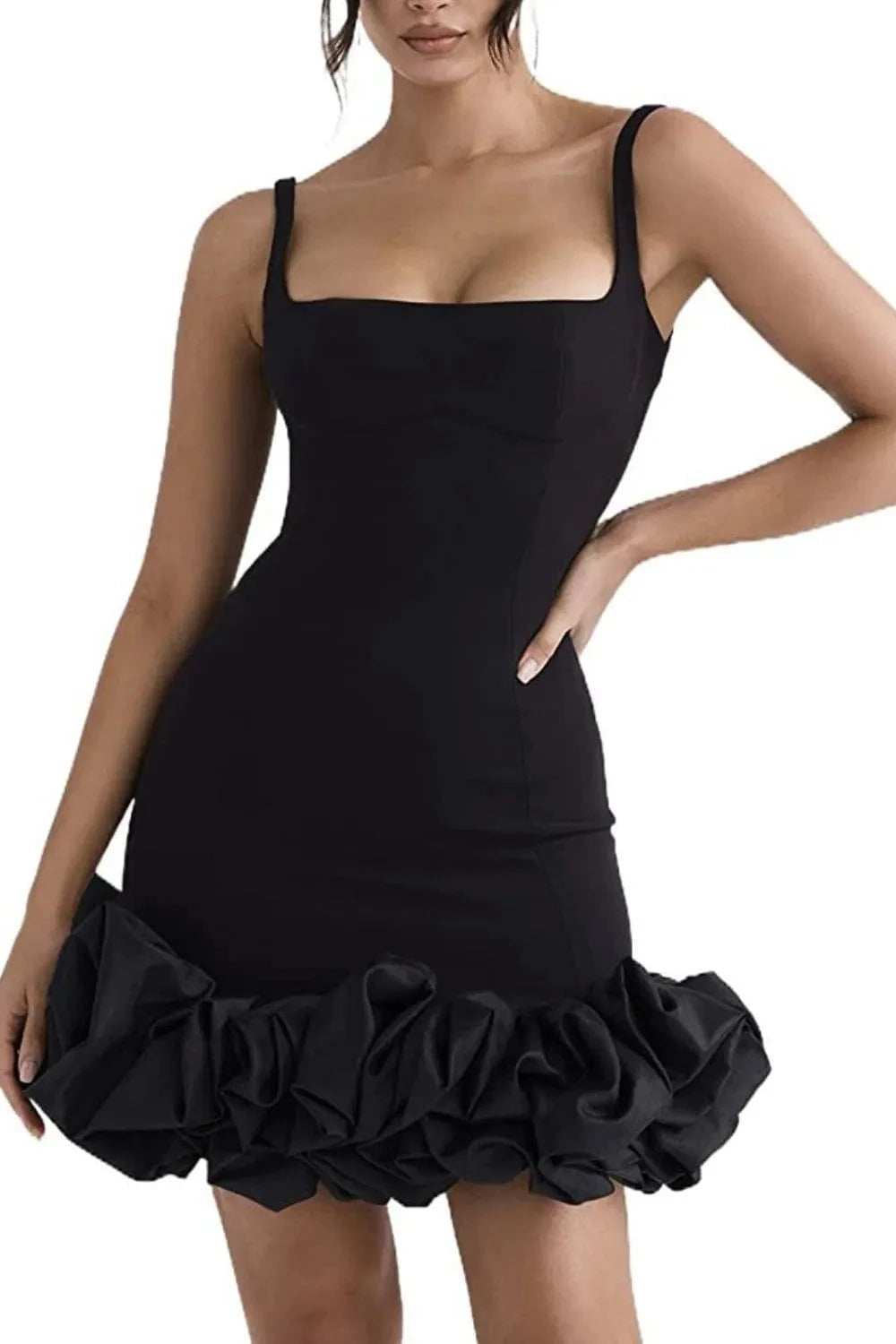 Ruched Square Neck Sleeve Mini Dress - Trendsi - Flyclothing LLC