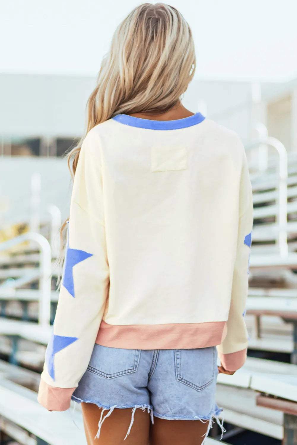 Star Contrast Round Neck Long Sleeve Sweatshirt - Trendsi - Flyclothing LLC