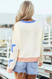 Star Contrast Round Neck Long Sleeve Sweatshirt - Trendsi - Flyclothing LLC