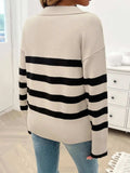 Striped Collared Neck Long Sleeve Sweater - Trendsi - Flyclothing LLC