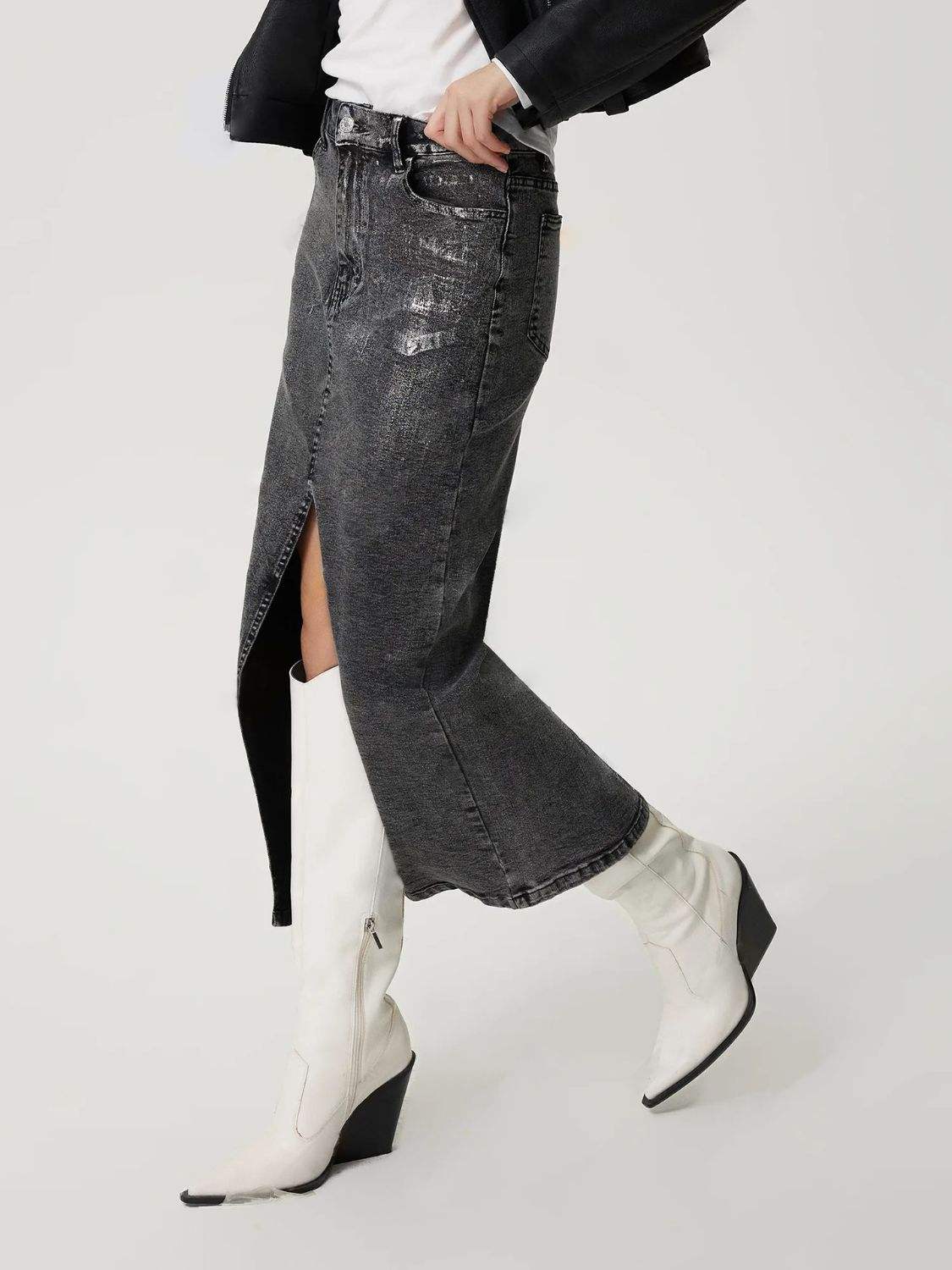 Slit Midi Denim Skirt with Pockets - Trendsi - Flyclothing LLC