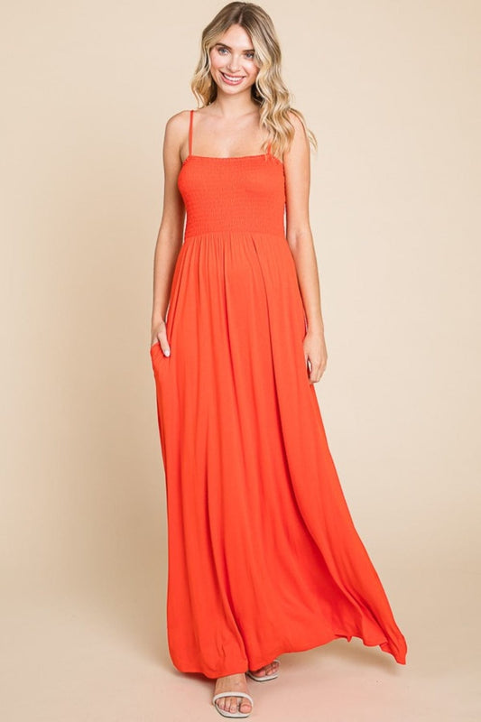 Culture Code Full Size Smocked Cami Maxi Dress with Pockets - Trendsi