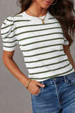 Striped Round Neck Puff Sleeve Knit Top - Trendsi - Flyclothing LLC