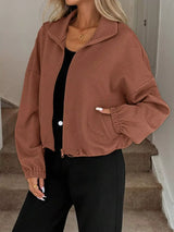 Textured Zip-Up Drawstring Hem Jacket - Trendsi - Flyclothing LLC