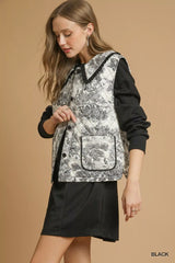 Umgee Toile Quilted Vest with Ruffle Collar - Trendsi - Flyclothing LLC
