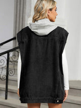 Removable Hood Button Up Cap Sleeve Denim Jacket - Trendsi - Flyclothing LLC