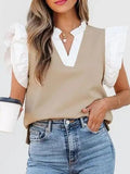 Ruffled Notched Cap Sleeve Top - Trendsi
