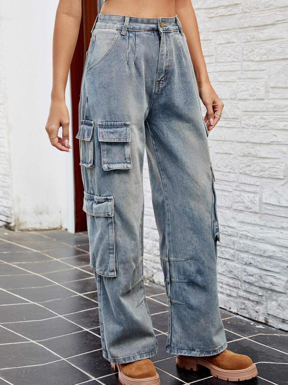 Washed Jeans with Pockets - Trendsi - Flyclothing LLC