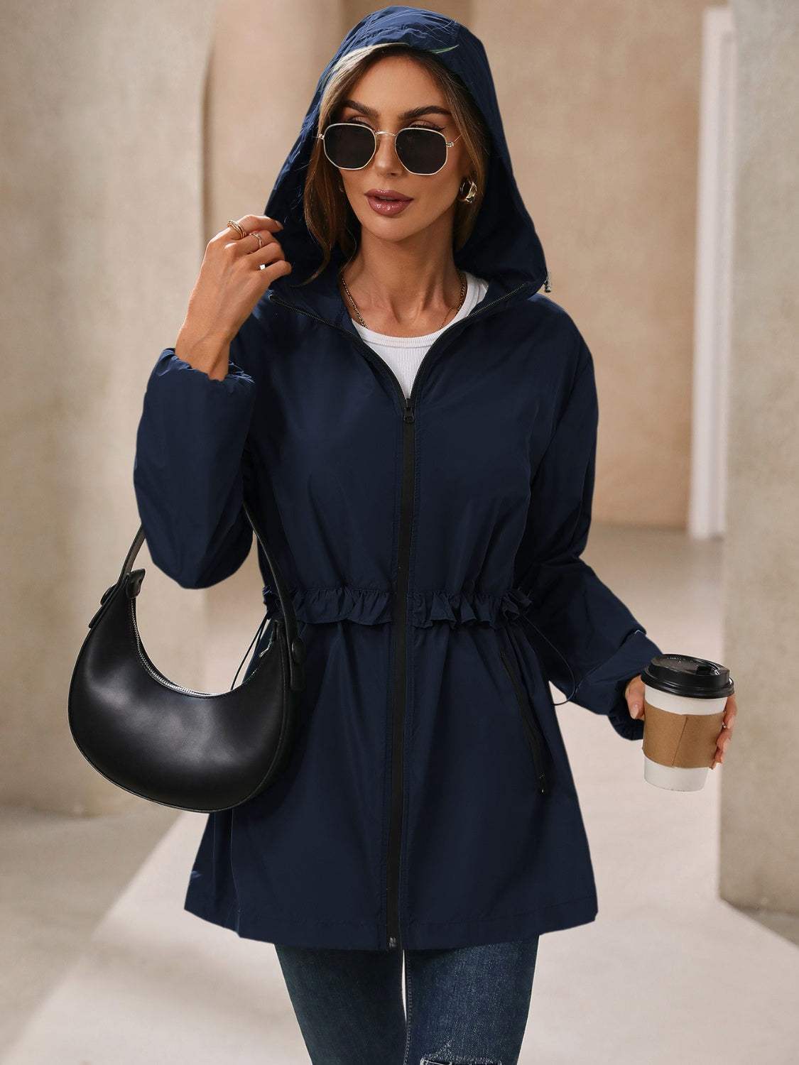 Ivy Lane Outdoor Waterproof Long Sleeve Hooded Windbreaker - Trendsi - Flyclothing LLC