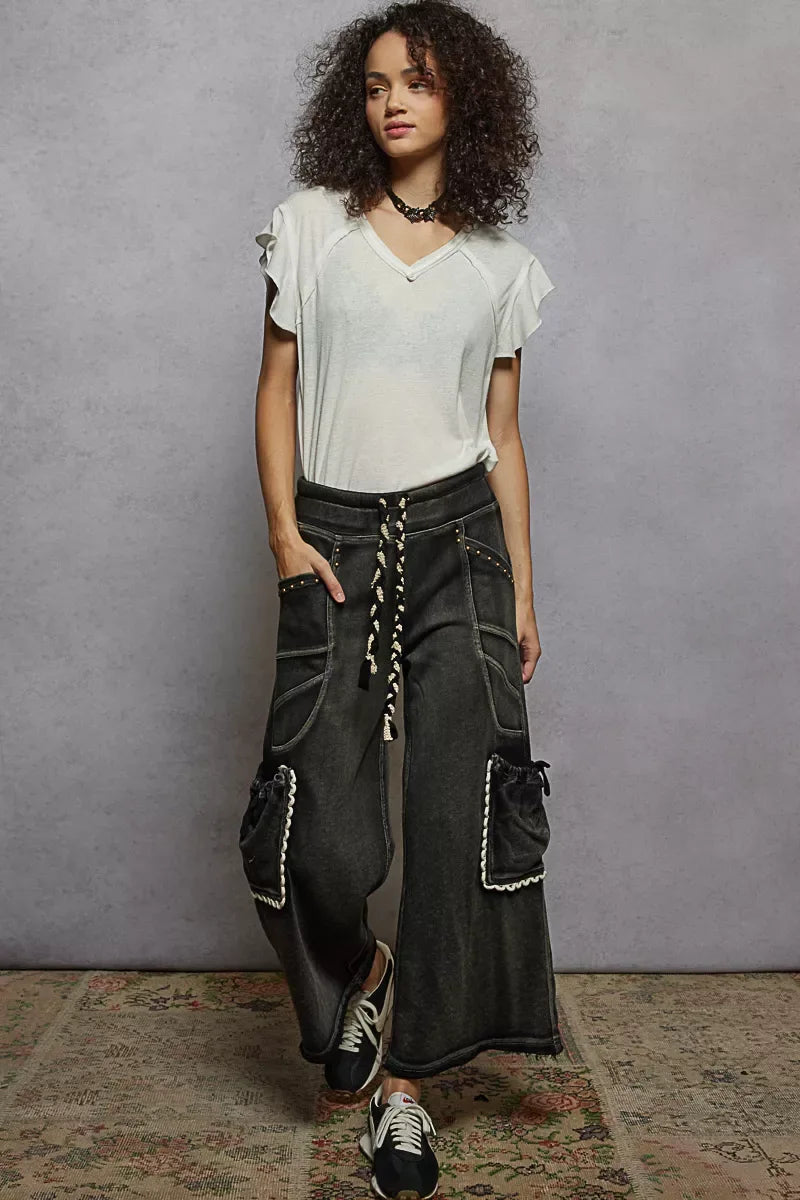 POL V-Neck Short Sleeve T-Shirt with Ruffle Sleeve - Trendsi - Flyclothing LLC