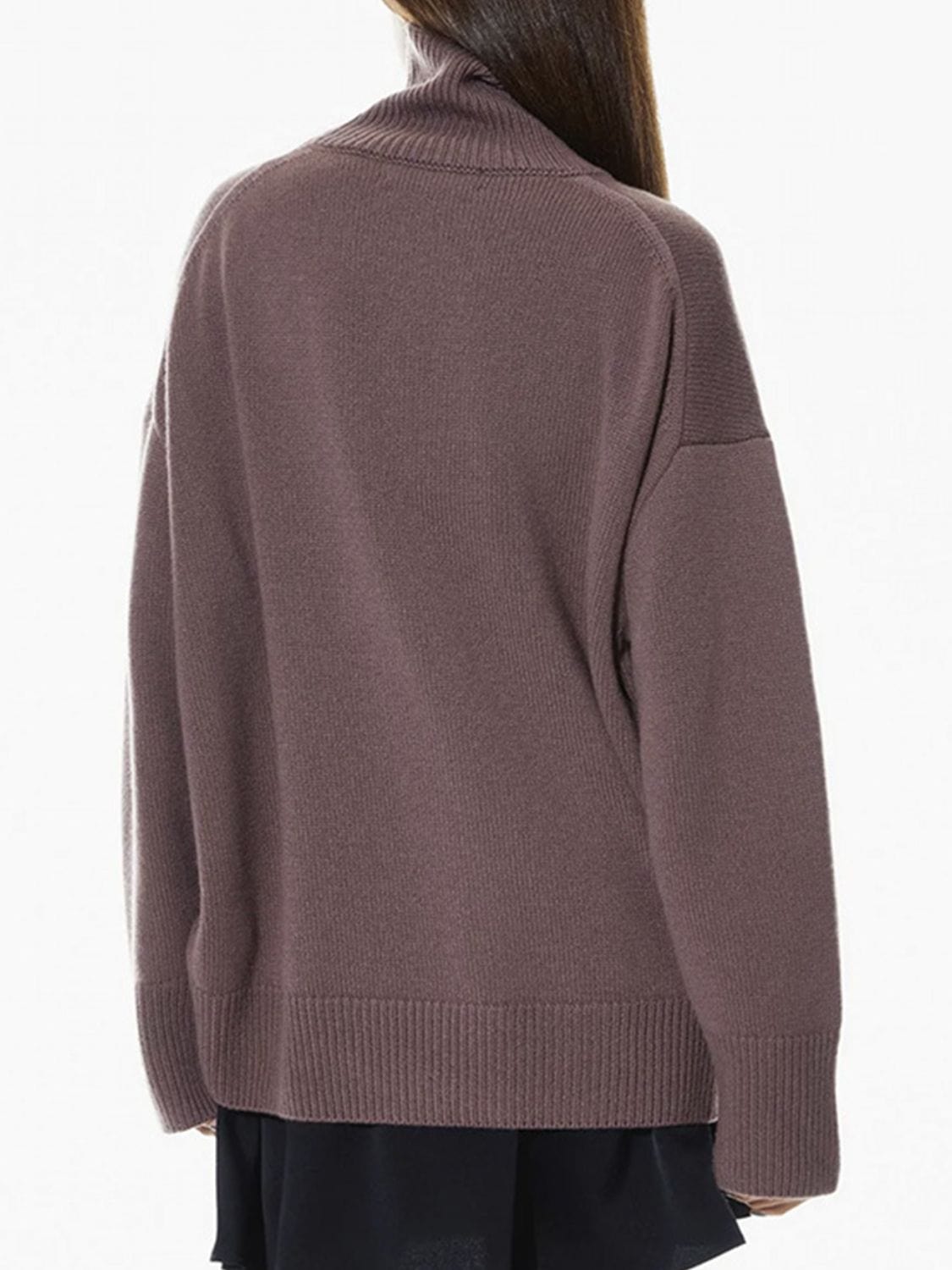 Ribbed Detail Turtleneck Dropped Shoulder Sweater - Trendsi