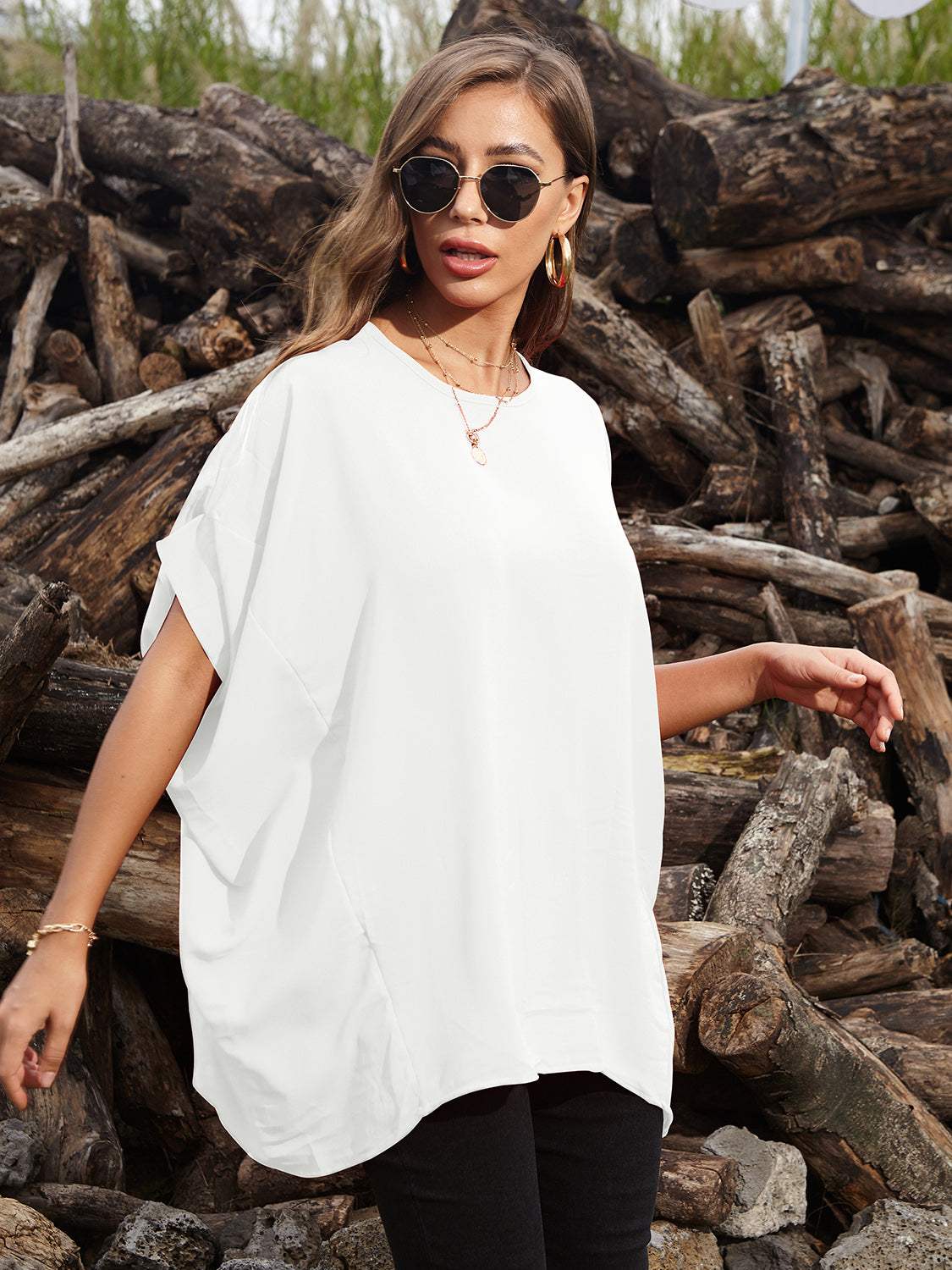 Perfee Round Neck Short Sleeve T-Shirt - Trendsi - Flyclothing LLC