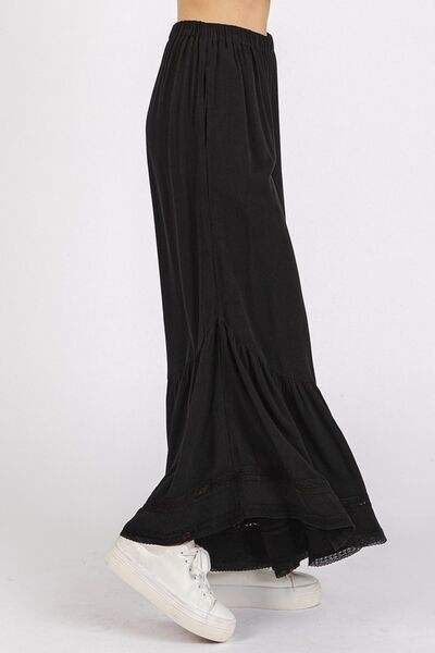 Mittoshop Lace Ruffle Asymmetric Hem Wide Leg Pants - Trendsi - Flyclothing LLC
