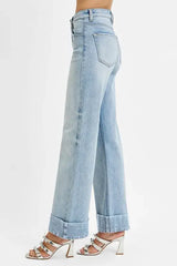 RISEN Full Size Tummy Control High Rise Ankle Wide Cuffed Jeans Plus Size - Trendsi - Flyclothing LLC