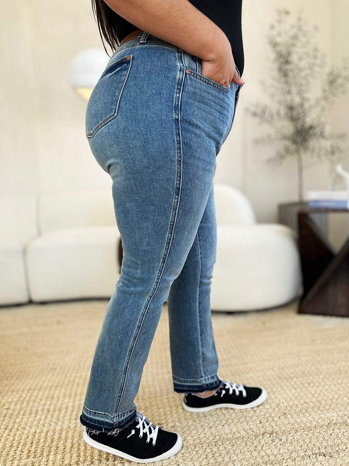 Judy Blue Full Size Mid Rise Rigid Magic Release Hem Jeans - Trendsi - Flyclothing LLC