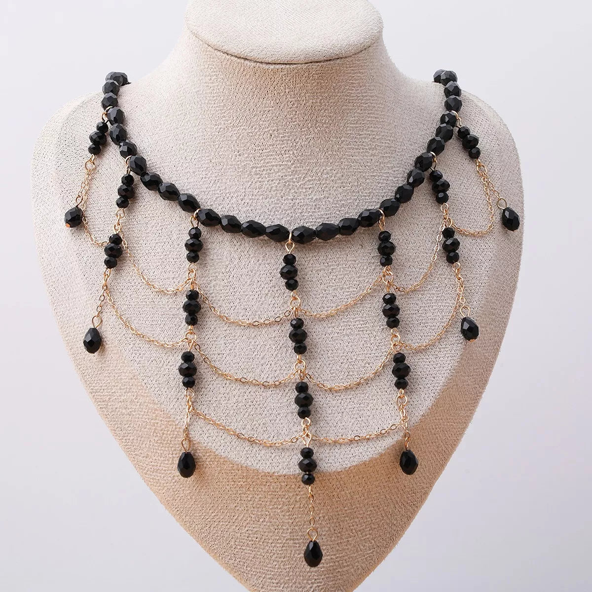 Beaded Choker Necklace with Draping Chains - Trendsi - Flyclothing LLC